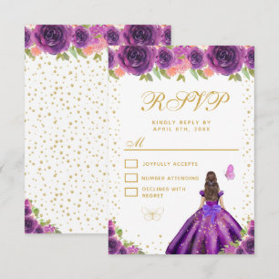 Cartons Réponse Seize ans de la Princesse aux Cheveux Bruns Fleuri