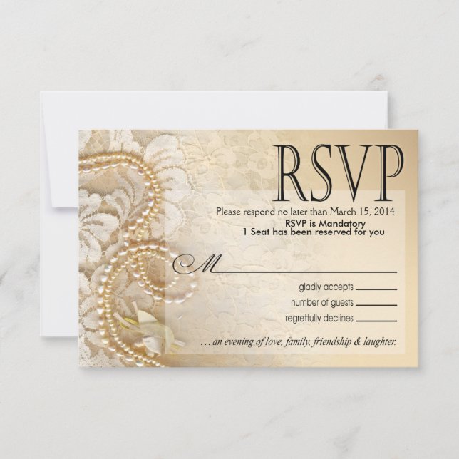 Cartons Réponse Shayla Pearls et Lace RSVP-2 | coquille d'œuf (Devant)