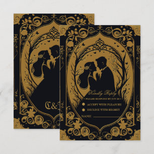 Cartons Réponse Silhouette élégante d'une mariée et d'un marié