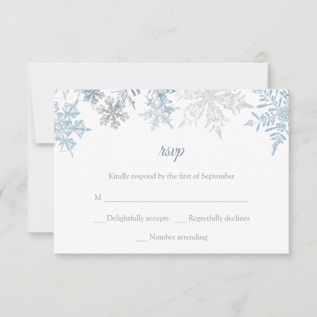 Cartons Réponse Silver Blue Snowflakes Noël Mariage d'hiver (Devant)
