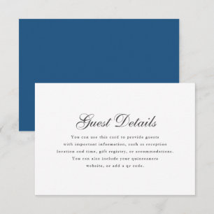 Cartons Réponse Simple Blue White Calligraphie Quinceanera Détails