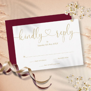 Cartons Réponse Simple Burgundy Et Gold Script Heart Répondre Kind