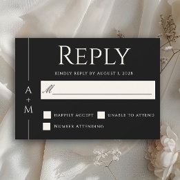 Cartons Réponse Simple classique noir élégant Monogramme mariage R
