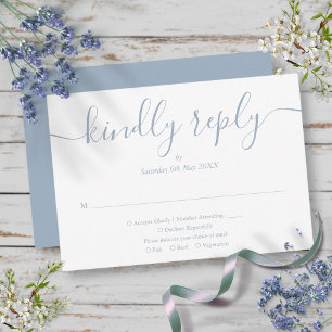 Cartons Réponse Simple Dusty Blue Script Repas Choice Mariage
