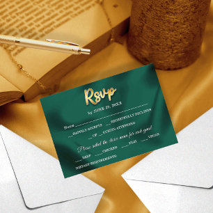 Cartons Réponse Simple Elegant Emerald Green & Gold Script Mariage