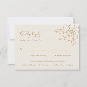Cartons Réponse Simple Elegant Magnolia Floral Gold Mariage