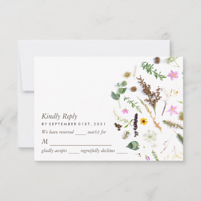 Cartons Réponse Simple Elégant Mariage de fleurs sauvages botaniqu (Devant)
