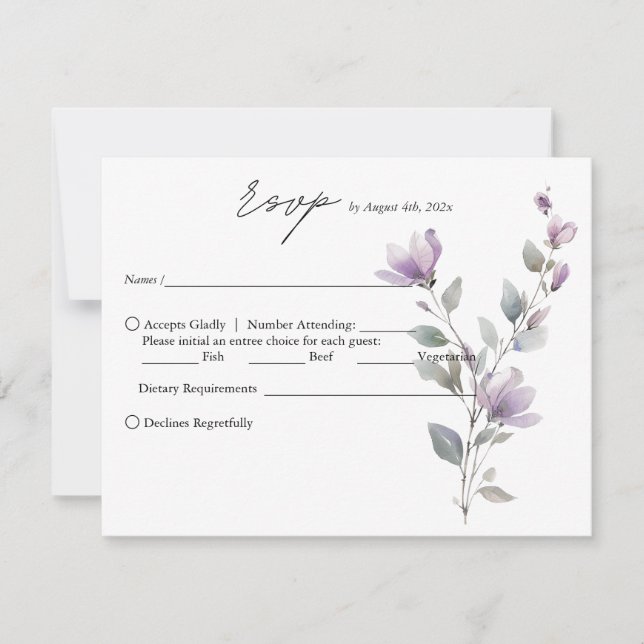 Cartons Réponse Simple Elegant mariage de script floral aquarelle (Devant)