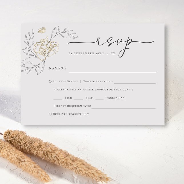 Cartons Réponse Simple élégant Mariage Floral Line Art (Créateur téléchargé)