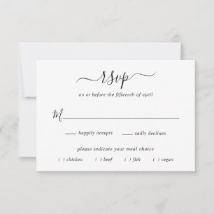 Cartons Réponse Simple Elegant Mariage noir et blanc choix de repa