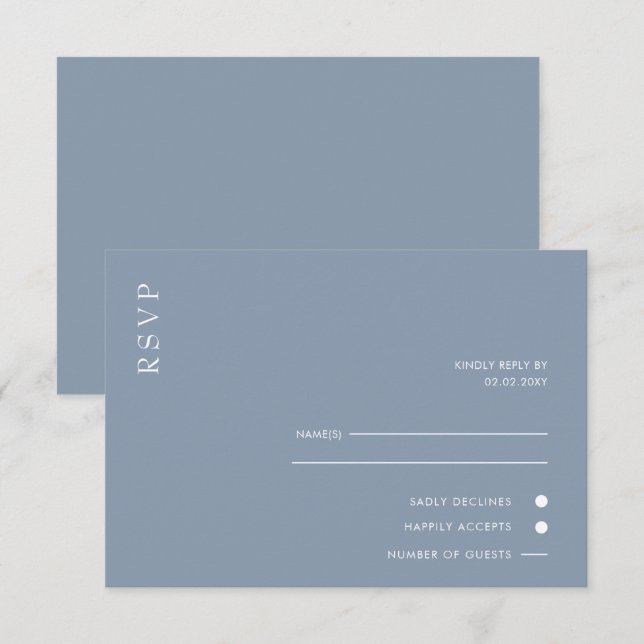 Cartons Réponse Simple Élégant Minimal moderne Dusty Mariage (Devant / Derrière)