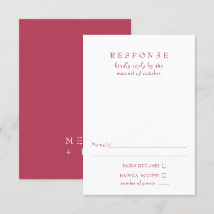 Cartons Réponse Simple élégant minimaliste moderne Mariage Magenta