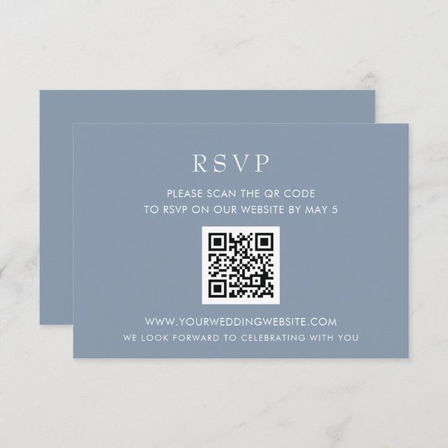 Cartons Réponse Simple élégant moderne Dusty Mariage QR CODE (Devant / Derrière)