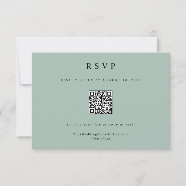 Cartons Réponse Simple Elegant Moderne Sage Vert Mariage QR Code (Devant)