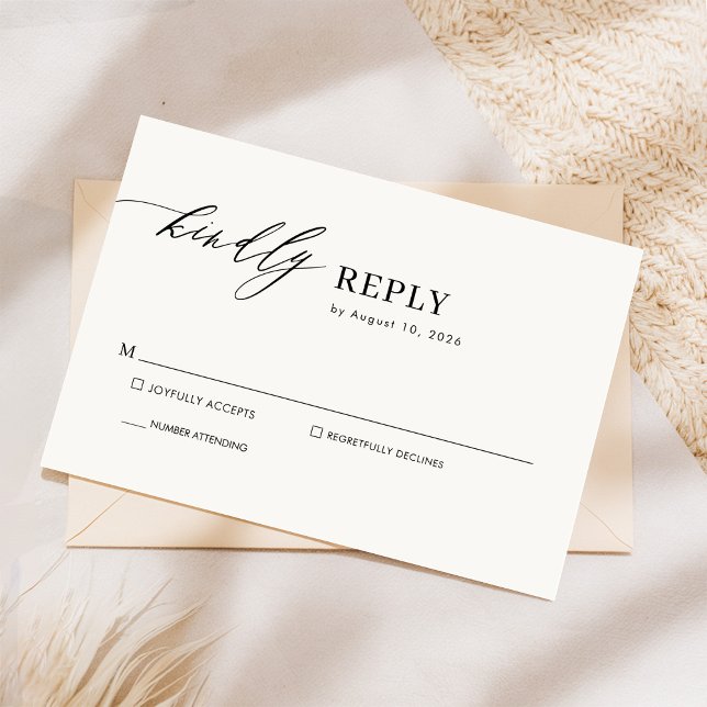 Cartons Réponse Simple Elegant noir et blanc Mariage de script chi (Créateur téléchargé)