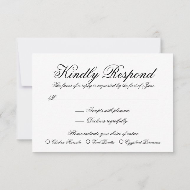 Cartons Réponse Simple Elegant noir et blanc Mariage officiel (Devant)