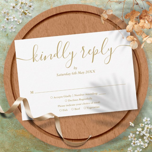 Cartons Réponse Simple Élégant Script Gold Meal Choice (Simple Elegant Script Gold Meal Choice RSVP Card)