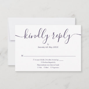 Cartons Réponse Simple Élégant Script Photo Mariage Violet