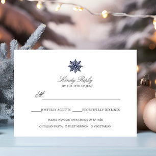 Cartons Réponse Simple Elegant Snowflake option repas bleu marine