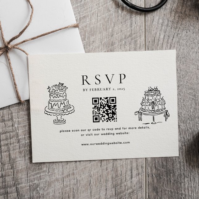 Cartons Réponse Simple Minimal Cake Wedding Qr Code Wedding  (Créateur téléchargé)
