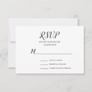 Cartons Réponse Simple minimaliste Mariage de script noir et blanc