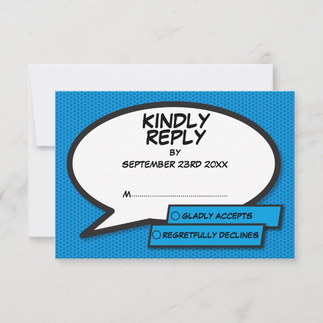Cartons Réponse Simple moderne Blue Fun Comic Mariage (Devant)