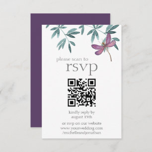 Cartons Réponse Simple moderne Dragonfly Greenery Mariage QR Code