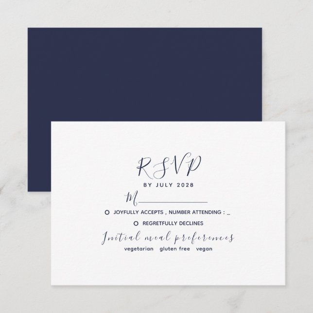 Cartons Réponse Simple moderne Mariage bleu marine (Devant / Derrière)