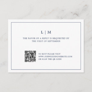 Cartons Réponse Simple Navy Blue Monogramme QR Code Mariage élégan