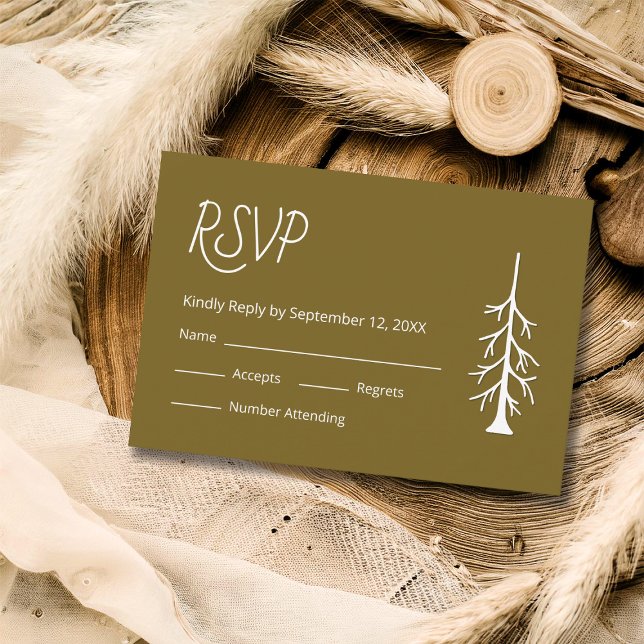 Cartons Réponse Simple Pine Tree Casual Wedding Rustic Brown  (Créateur téléchargé)