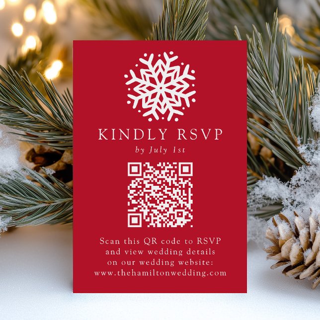 Cartons Réponse Simple Snowflake Red QR Code Mariage (Créateur téléchargé)