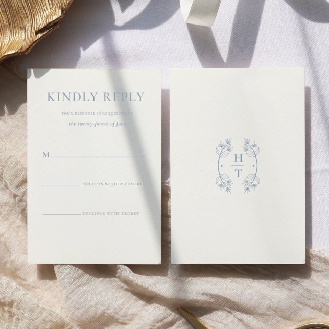 Cartons Réponse Simple stylé Dusty Blue Monogram Mariage (Créateur téléchargé)