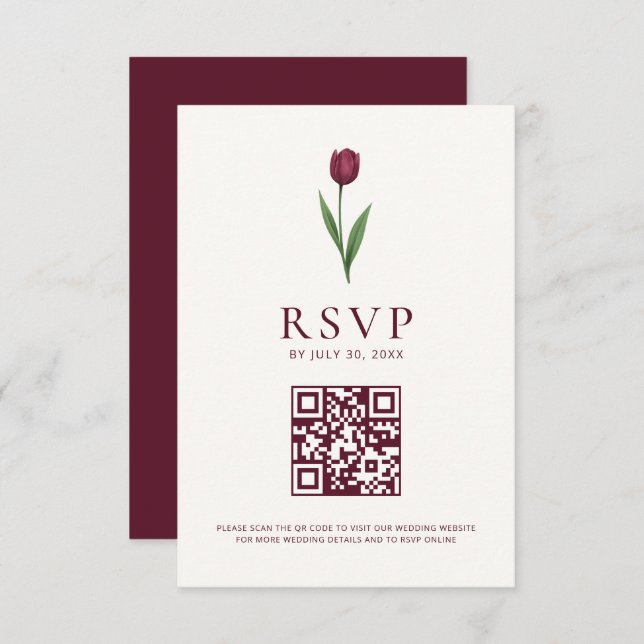 Cartons Réponse Simple Tulip Ivory Minimalist Wedding QR Code (Devant / Derrière)