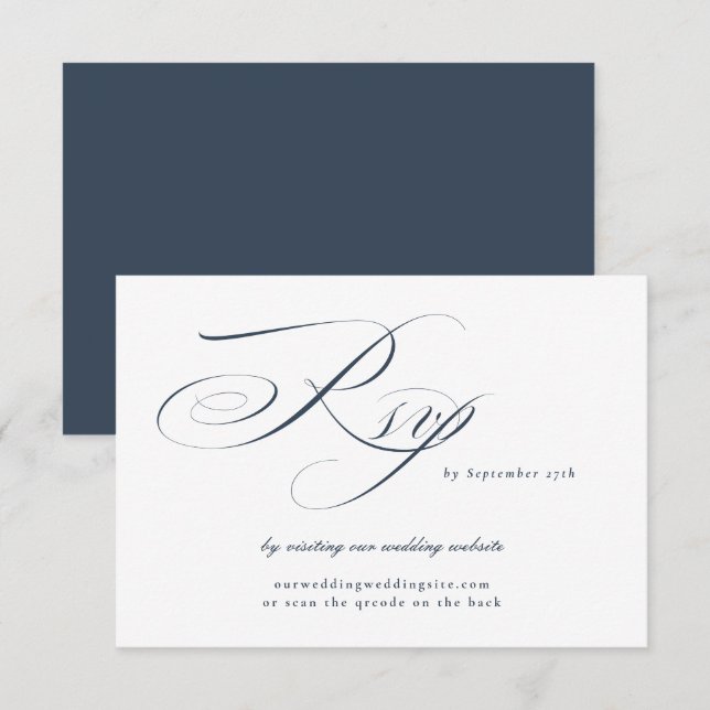 Cartons Réponse Site Mariage de calligraphie élégante de la Marine (Devant / Derrière)