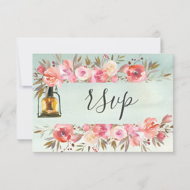 Cartons Réponse Site mariage Répondre Coral Floral Aquarelle (Devant)