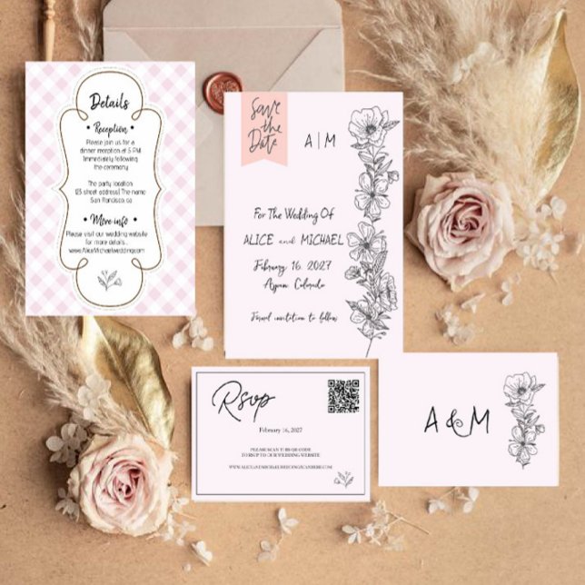 Cartons Réponse Site Web de Mariage Moderne | Code QR RSVP. (Créateur téléchargé)