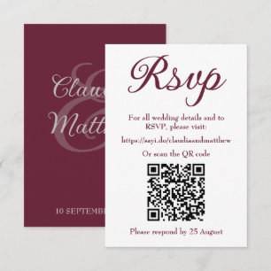 Cartons Réponse Site Web de Mariage Rouge Sombre avec Code QR pour