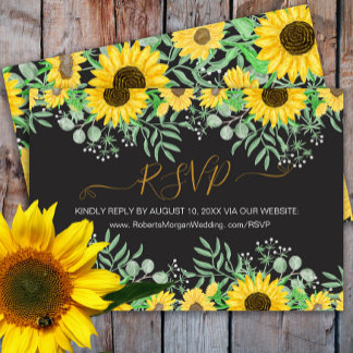Cartons Réponse Site Web de Mariage Tournesols Aquarelle Noir