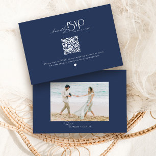 Cartons Réponse Site Web Mariage de Code QR bleu Marine