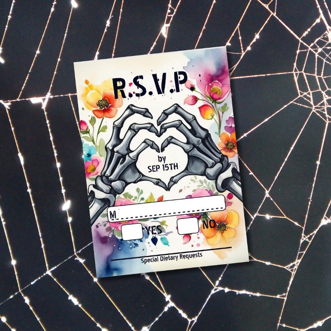 Cartons Réponse Skeleton Mains Amour Coeur Floral Gothique Mariage (Créateur téléchargé)