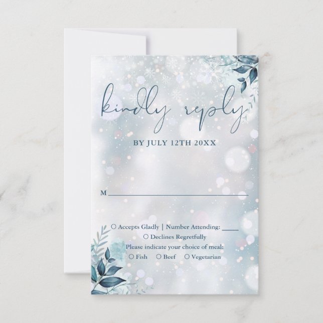 Cartons Réponse Snowflakes d'hiver Mariage Floral (Devant)