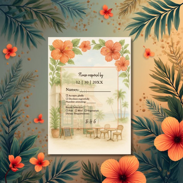 Cartons Réponse Soft Green Tropical Hawaii Destination Mariage (Créateur téléchargé)