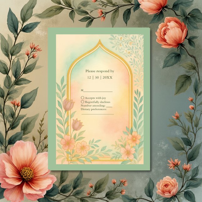 Cartons Réponse Soft Pastel Gold Floral Arch Mariage (Créateur téléchargé)