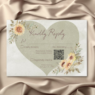 Cartons Réponse Soft Sunflowers Boho Heart Mariage QR Code