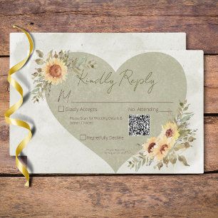 Cartons Réponse Soft Sunflowers Boho Heart Mariage QR Code