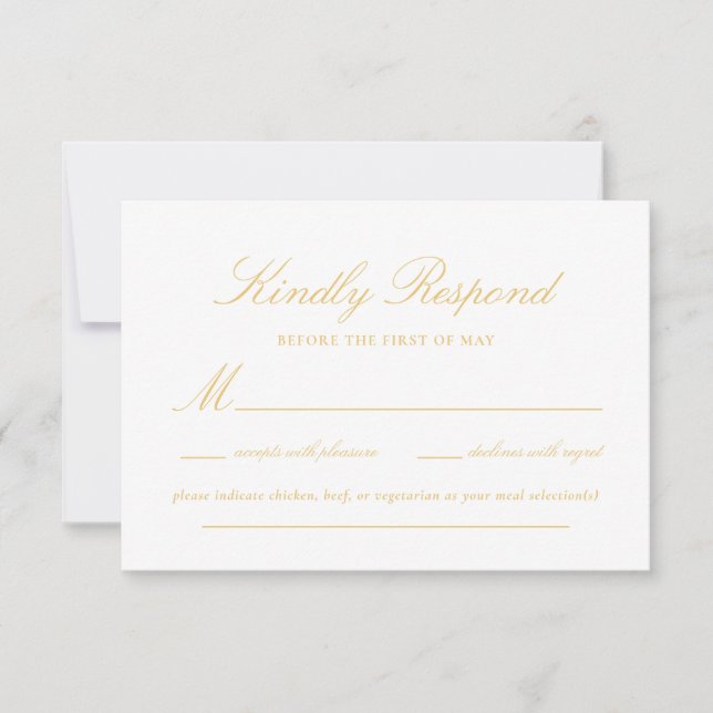 Cartons Réponse Sophisticated Gold Lace Script Mariage élégant (Devant)