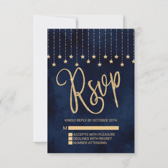 Cartons Réponse Sous les étoiles Marine Blue Gold Sparkle (Devant)