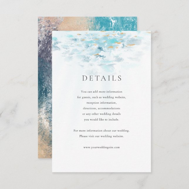 Cartons Réponse Splashing Blue Waves Coastal Wedding Details Card (Devant / Derrière)