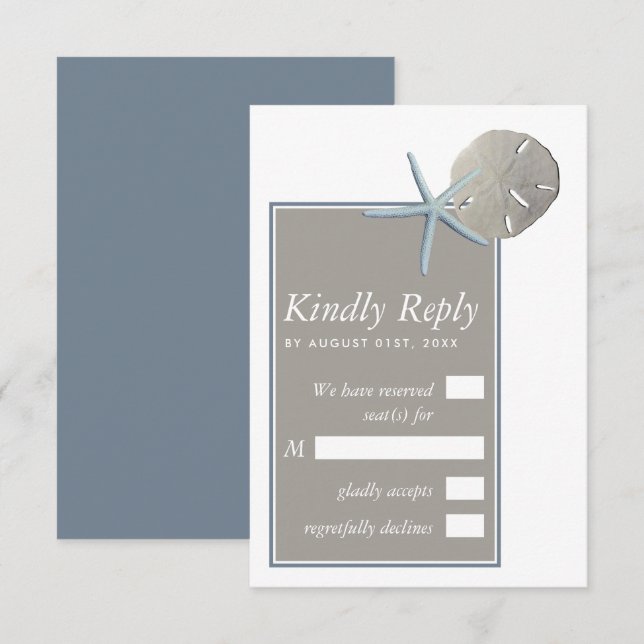 Cartons Réponse Starfish and Sand Dollar - Mariage plage (Devant / Derrière)