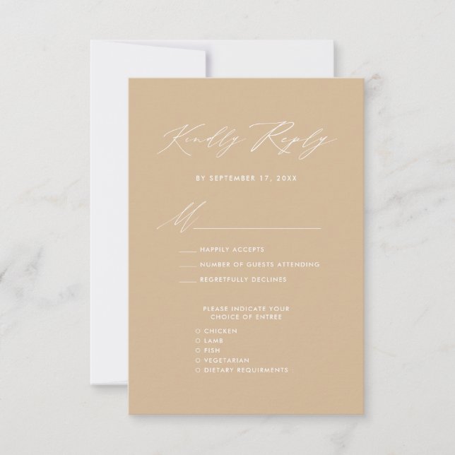 Cartons Réponse Style Beige moderne Élégant Script Mariage simple  (Devant)